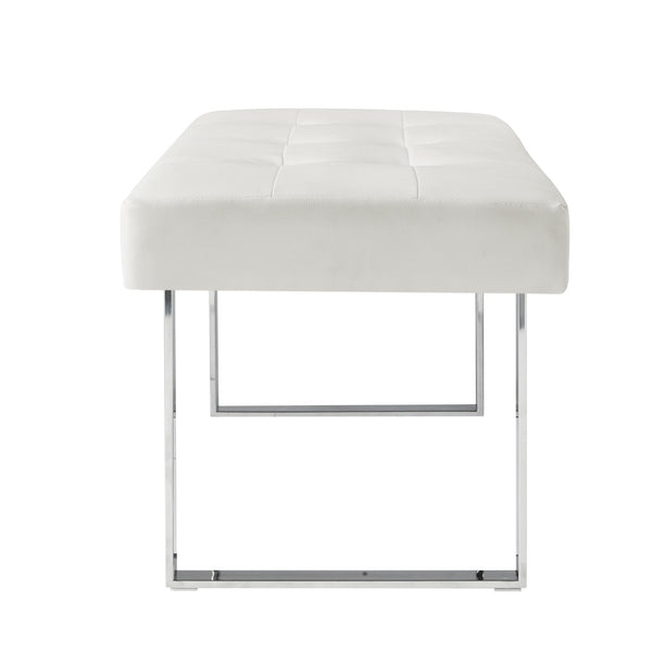 Homeroots 48" White And Silver Upholstered Faux Leather Bench White,Leather Pu Manufactured Wood 490909