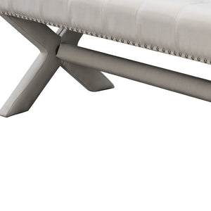 Homeroots 45" Cream Upholstered Linen Bench Cream White,Linen Manufactured Wood 490910