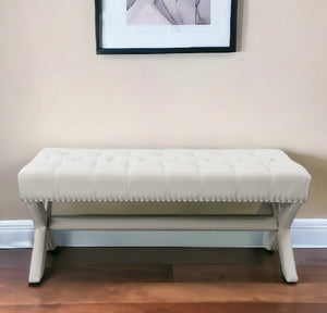 Homeroots 45" Cream Upholstered Linen Bench Cream White,Linen Manufactured Wood 490910