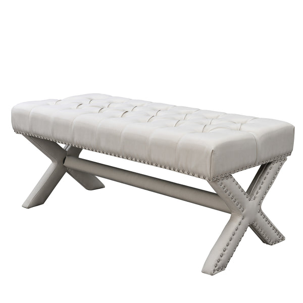 Homeroots 45" Cream Upholstered Linen Bench Cream White,Linen Manufactured Wood 490910