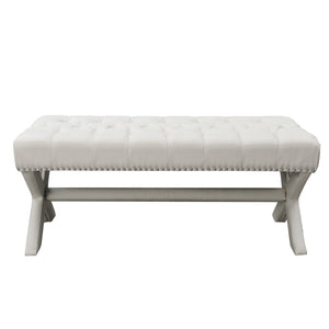 Homeroots 45" Cream Upholstered Linen Bench Cream White,Linen Manufactured Wood 490910