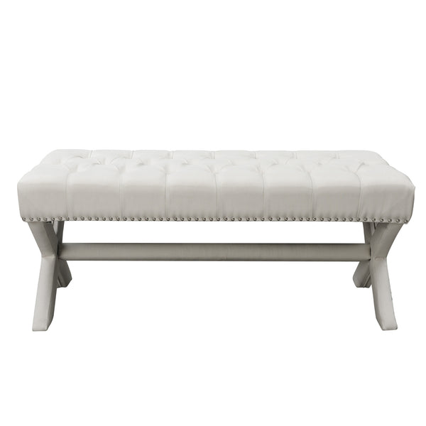 Homeroots 45" Cream Upholstered Linen Bench Cream White,Linen Manufactured Wood 490910