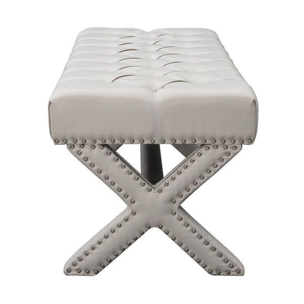 Homeroots 45" Cream Upholstered Linen Bench Cream White,Linen Manufactured Wood 490910