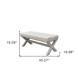 Homeroots 45" Cream Upholstered Linen Bench Cream White,Linen Manufactured Wood 490910