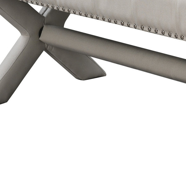 Homeroots 45" Cream Upholstered Linen Bench Cream White,Linen Manufactured Wood 490910