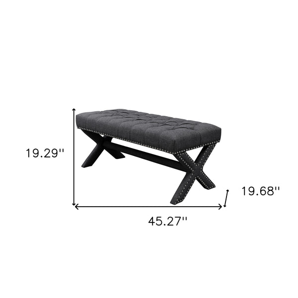 Homeroots 45" Dark Gray Upholstered Linen Bench Dark Grey,Linen Manufactured Wood 490911