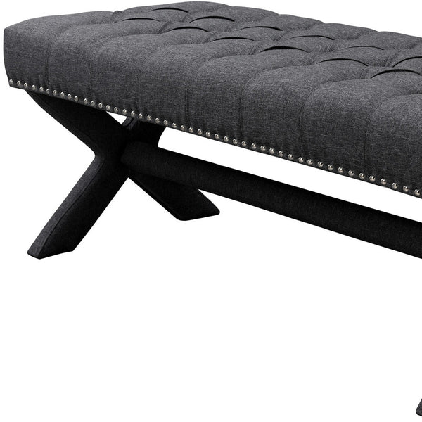 Homeroots 45" Dark Gray Upholstered Linen Bench Dark Grey,Linen Manufactured Wood 490911