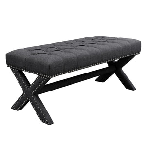 Homeroots 45" Dark Gray Upholstered Linen Bench Dark Grey,Linen Manufactured Wood 490911