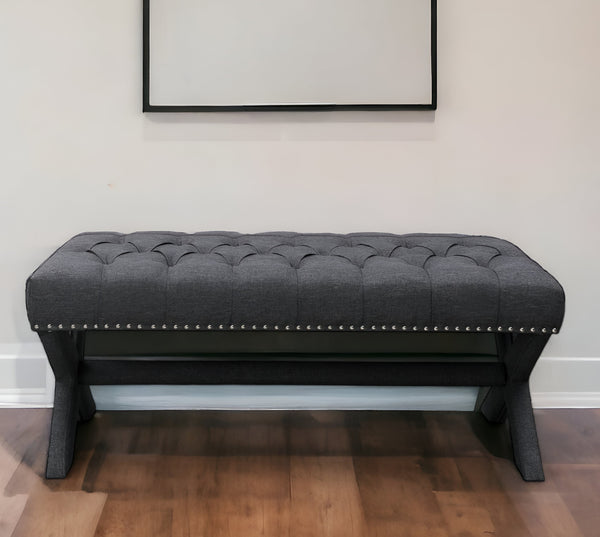 Homeroots 45" Dark Gray Upholstered Linen Bench Dark Grey,Linen Manufactured Wood 490911