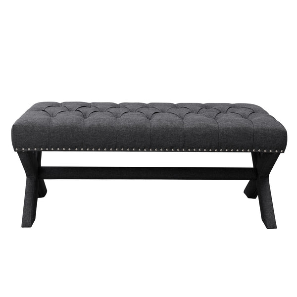 Homeroots 45" Dark Gray Upholstered Linen Bench Dark Grey,Linen Manufactured Wood 490911