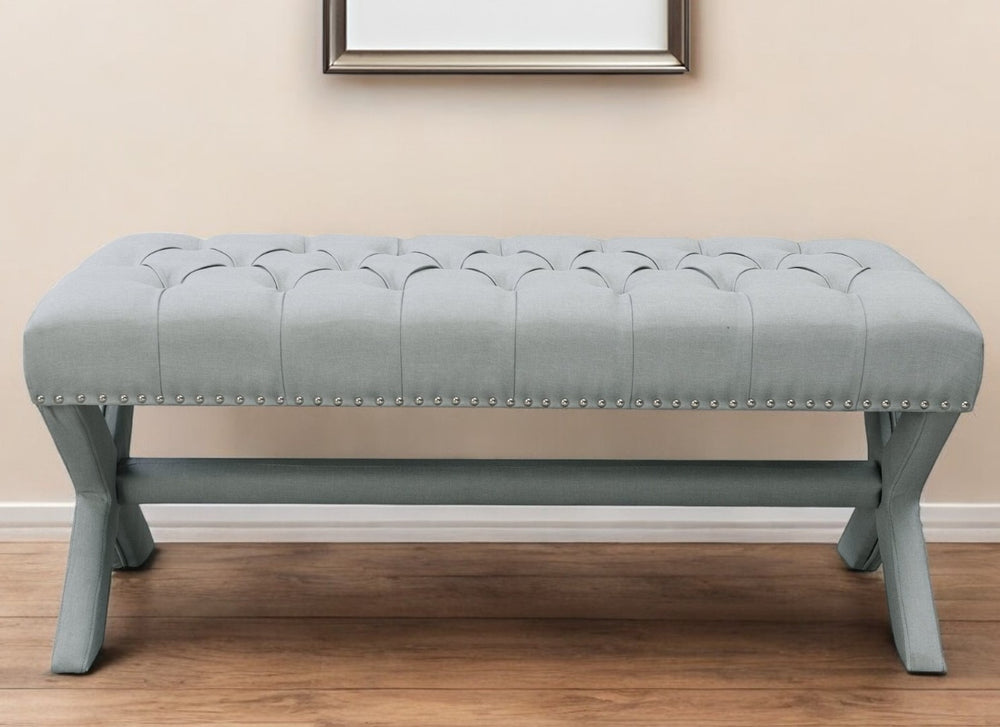 HomeRoots 45" Gray Upholstered Bench - Modern Elegance with Plush Comfort for Entryways, Living Spaces & More Light Grey, Linen Linen 490912