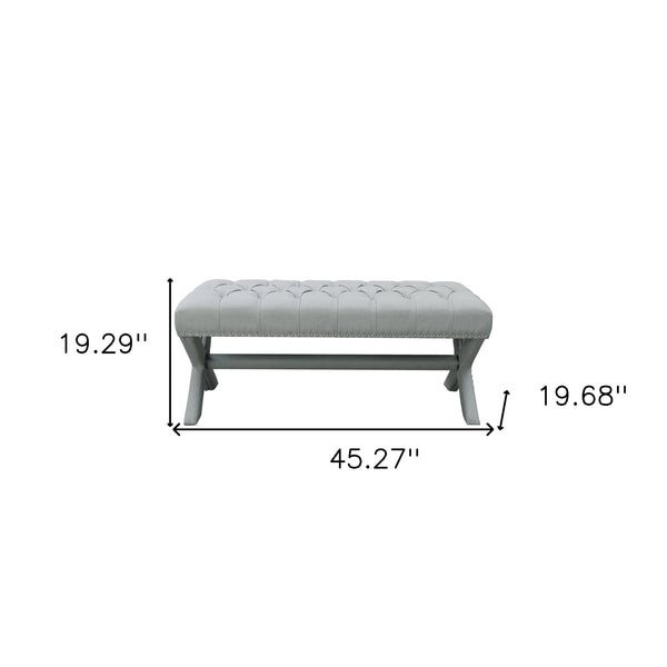 Homeroots 45" Light Gray Tufted Linen Upholstered Bench Light Grey,Linen Manufactured Wood 490912