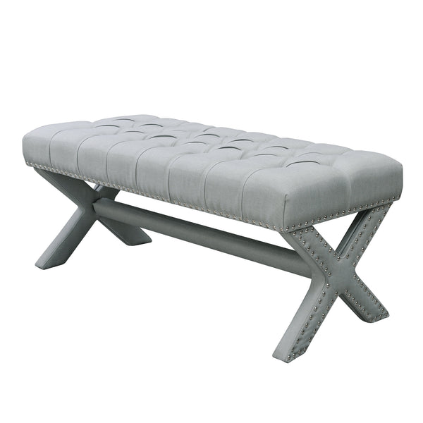 Homeroots 45" Light Gray Tufted Linen Upholstered Bench Light Grey,Linen Manufactured Wood 490912