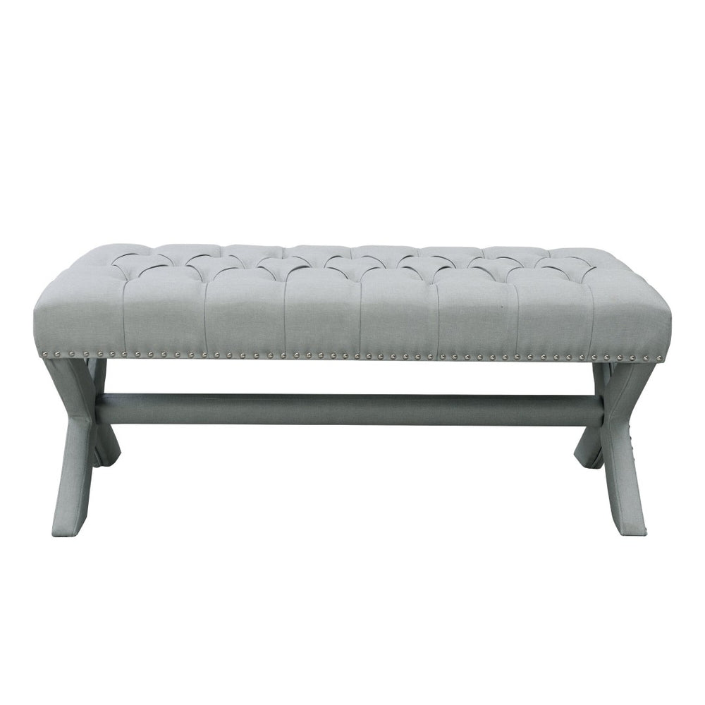 HomeRoots 45" Gray Upholstered Bench - Modern Elegance with Plush Comfort for Entryways, Living Spaces & More Light Grey, Linen Linen 490912
