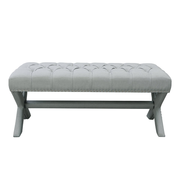 Homeroots 45" Light Gray Tufted Linen Upholstered Bench Light Grey,Linen Manufactured Wood 490912