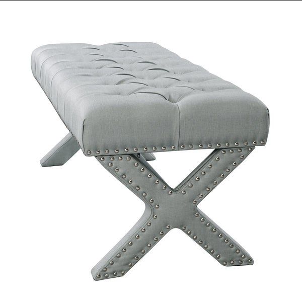 Homeroots 45" Light Gray Tufted Linen Upholstered Bench Light Grey,Linen Manufactured Wood 490912