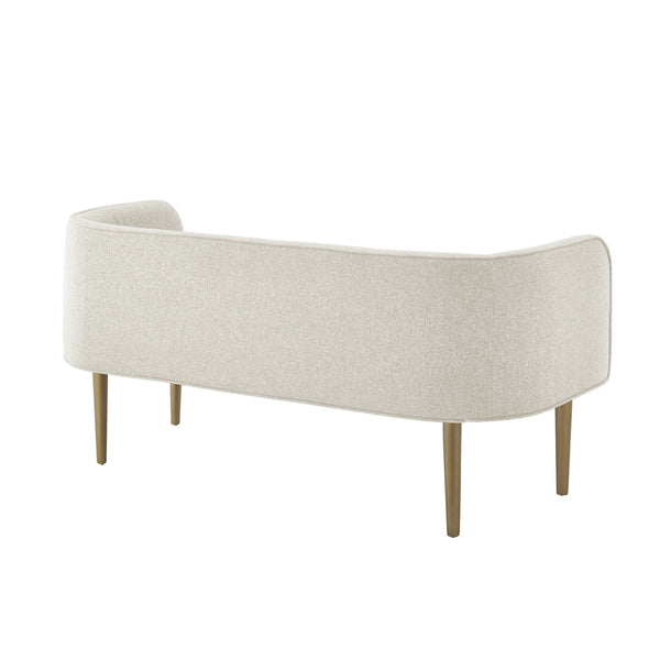 Homeroots 50" Cream And Brown Upholstered Linen Bench Cream White,Linen Manufactured Wood 490913