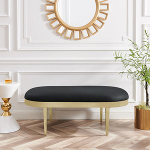 Homeroots 48" Black And Gold Upholstered Faux Leather Bench Black,Leather Pu Metal 490915