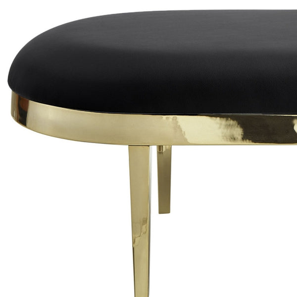 Homeroots 48" Black And Gold Upholstered Faux Leather Bench Black,Leather Pu Metal 490915