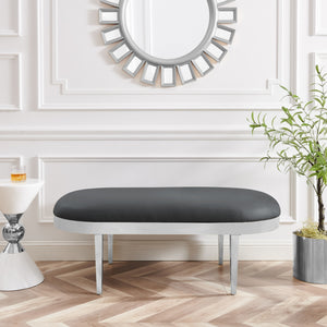 Homeroots 48" Gray And Silver Upholstered Faux Leather Bench Grey,Leather Pu Metal 490916