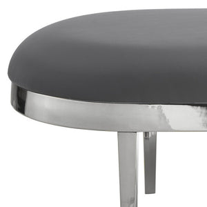 Homeroots 48" Gray And Silver Upholstered Faux Leather Bench Grey,Leather Pu Metal 490916