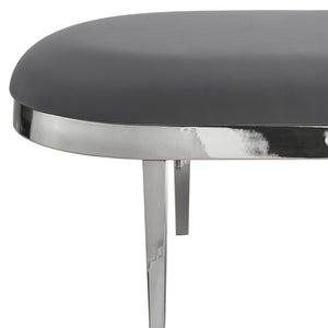 Homeroots 48" Gray And Silver Upholstered Faux Leather Bench Grey,Leather Pu Metal 490916