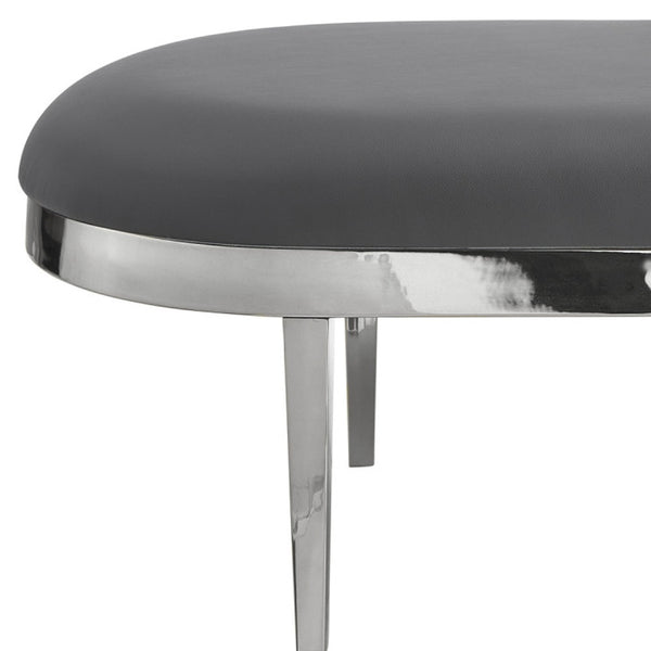 Homeroots 48" Gray And Silver Upholstered Faux Leather Bench Grey,Leather Pu Metal 490916