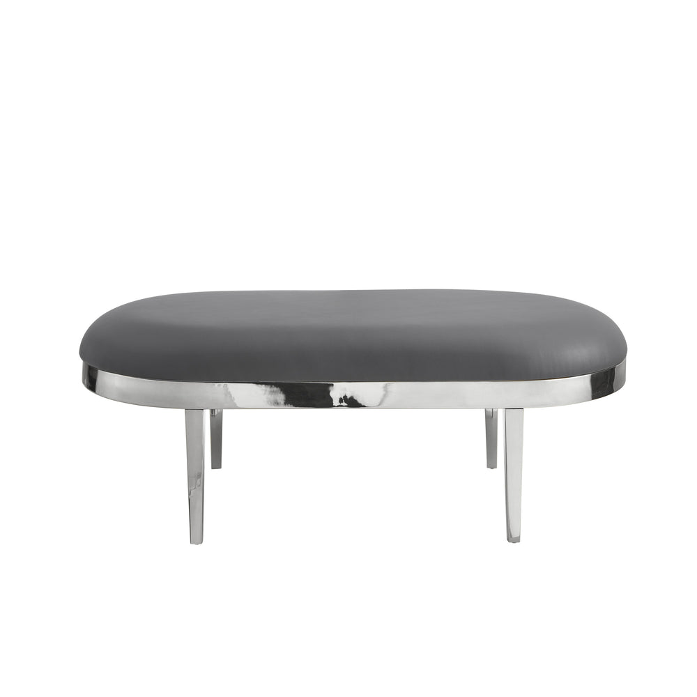 Homeroots 48" Gray And Silver Upholstered Faux Leather Bench Grey,Leather Pu Metal 490916