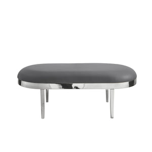 Homeroots 48" Gray And Silver Upholstered Faux Leather Bench Grey,Leather Pu Metal 490916