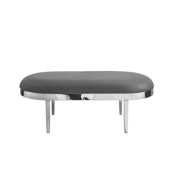 Homeroots 48" Gray And Silver Upholstered Faux Leather Bench Grey,Leather Pu Metal 490916