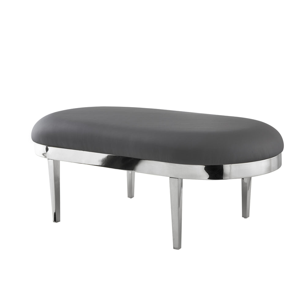 Homeroots 48" Gray And Silver Upholstered Faux Leather Bench Grey,Leather Pu Metal 490916