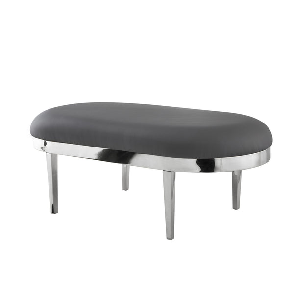 Homeroots 48" Gray And Silver Upholstered Faux Leather Bench Grey,Leather Pu Metal 490916