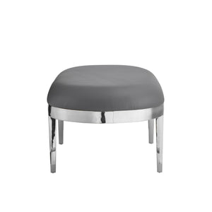 Homeroots 48" Gray And Silver Upholstered Faux Leather Bench Grey,Leather Pu Metal 490916