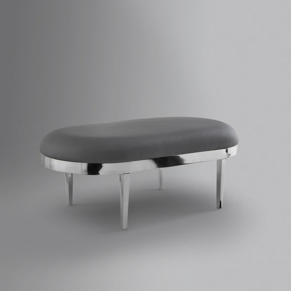 Homeroots 48" Gray And Silver Upholstered Faux Leather Bench Grey,Leather Pu Metal 490916