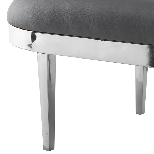 Homeroots 48" Gray And Silver Upholstered Faux Leather Bench Grey,Leather Pu Metal 490916