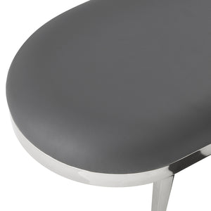 Homeroots 48" Gray And Silver Upholstered Faux Leather Bench Grey,Leather Pu Metal 490916