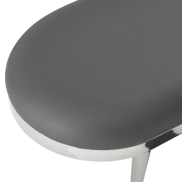 Homeroots 48" Gray And Silver Upholstered Faux Leather Bench Grey,Leather Pu Metal 490916