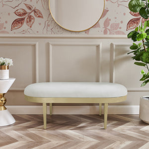 Homeroots 48" White And Gold Upholstered Faux Leather Bench White,Leather Pu Metal 490917