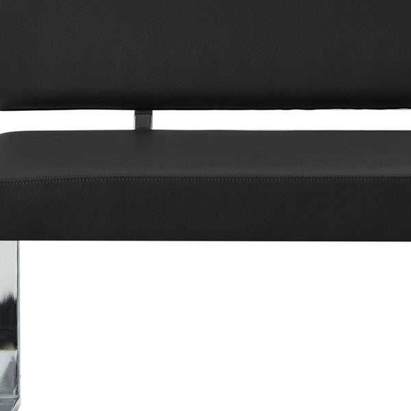 Homeroots 50" Black And Silver Upholstered Faux Leather Bench Black Metal 490918