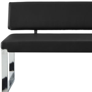 Homeroots 50" Black And Silver Upholstered Faux Leather Bench Black Metal 490918