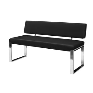 Homeroots 50" Black And Silver Upholstered Faux Leather Bench Black Metal 490918
