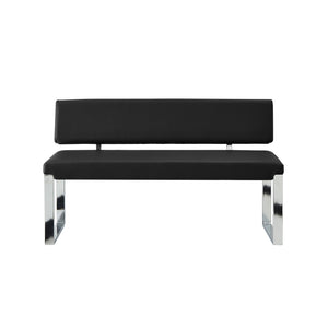 Homeroots 50" Black And Silver Upholstered Faux Leather Bench Black Metal 490918