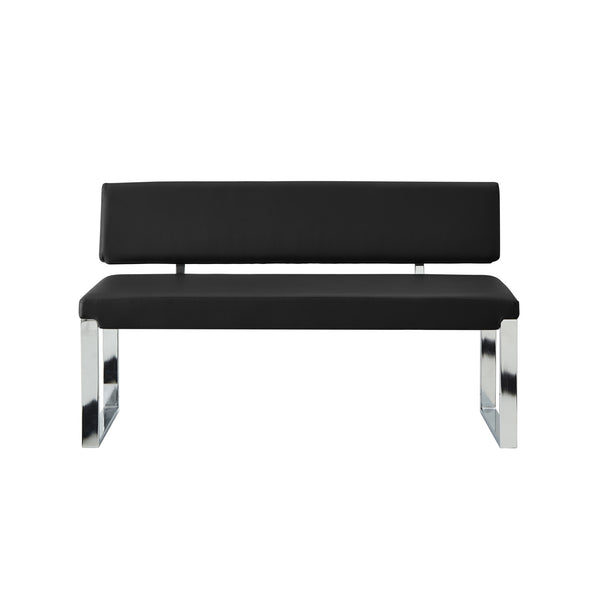 Homeroots 50" Black And Silver Upholstered Faux Leather Bench Black Metal 490918
