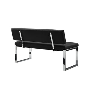 Homeroots 50" Black And Silver Upholstered Faux Leather Bench Black Metal 490918