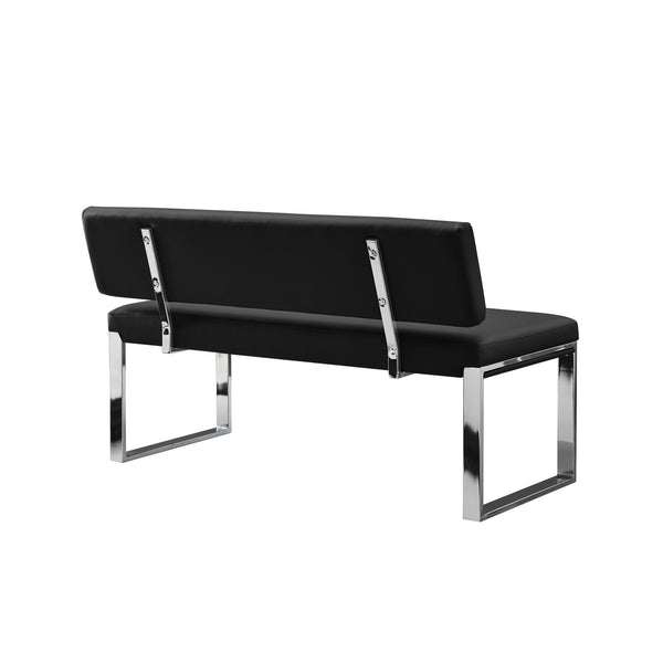 Homeroots 50" Black And Silver Upholstered Faux Leather Bench Black Metal 490918