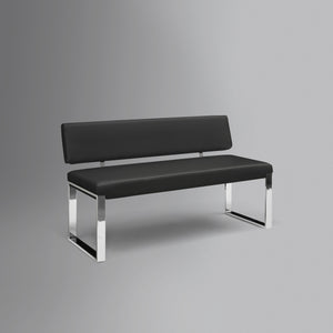 Homeroots 50" Black And Silver Upholstered Faux Leather Bench Black Metal 490918