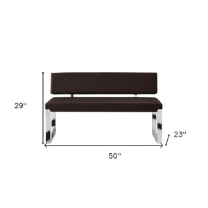 Homeroots 50" Brown And Silver Faux Leather Upholstered Bench Brown Metal 490919