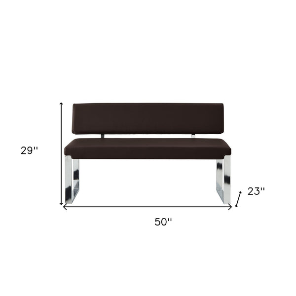 Homeroots 50" Brown And Silver Faux Leather Upholstered Bench Brown Metal 490919
