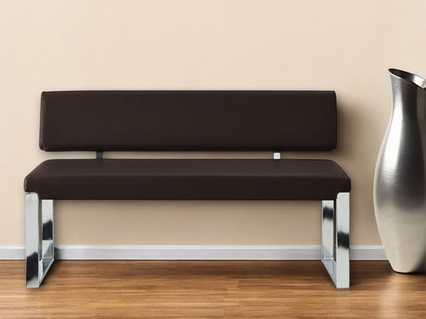 Homeroots 50" Brown And Silver Faux Leather Upholstered Bench Brown Metal 490919