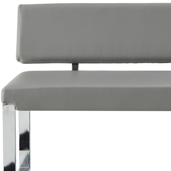 Homeroots 50" Gray And Silver Upholstered Faux Leather Bench Grey Metal 490920